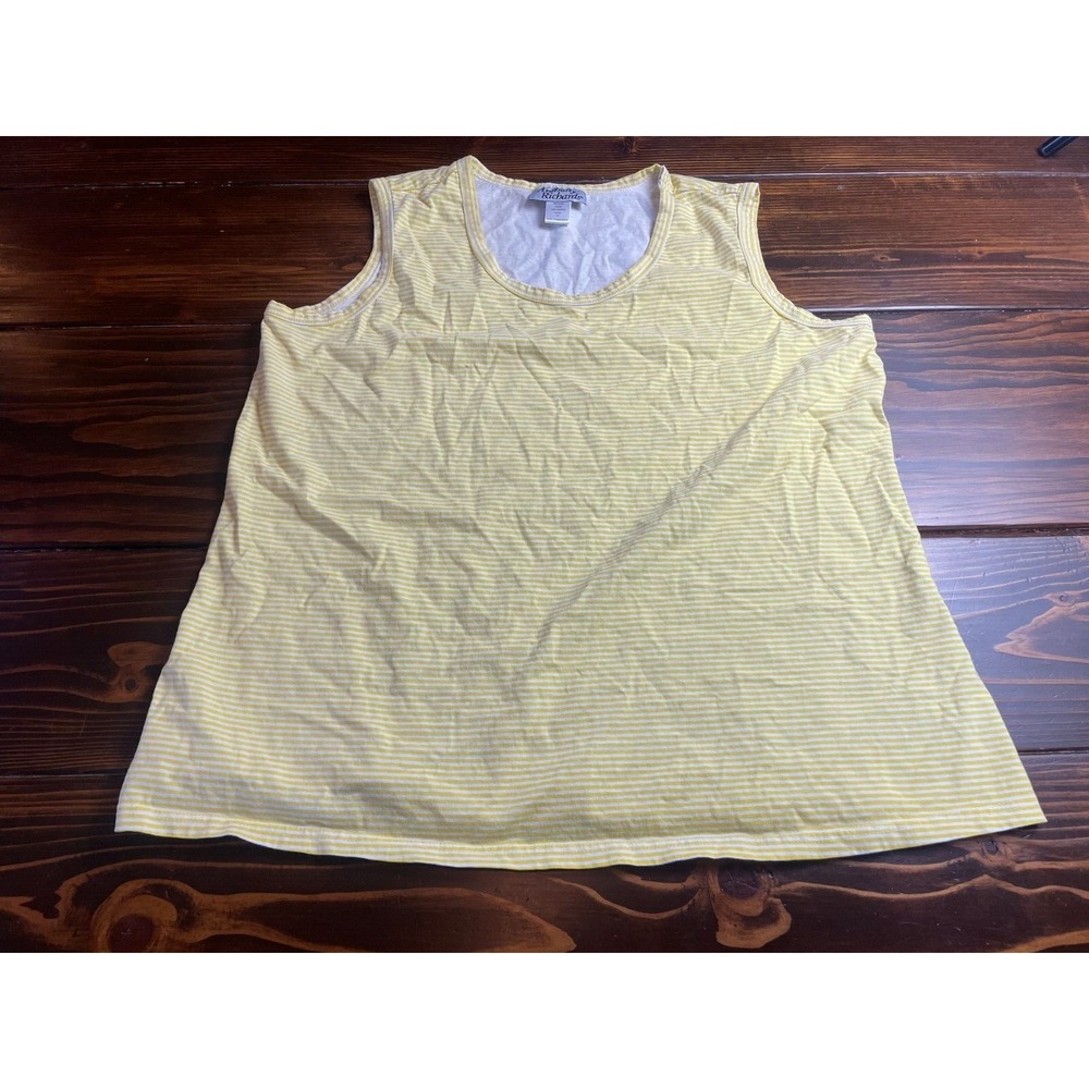 Anthony Richards Tank Top Women's Plus Size 1X Yellow White Striped U-Neck